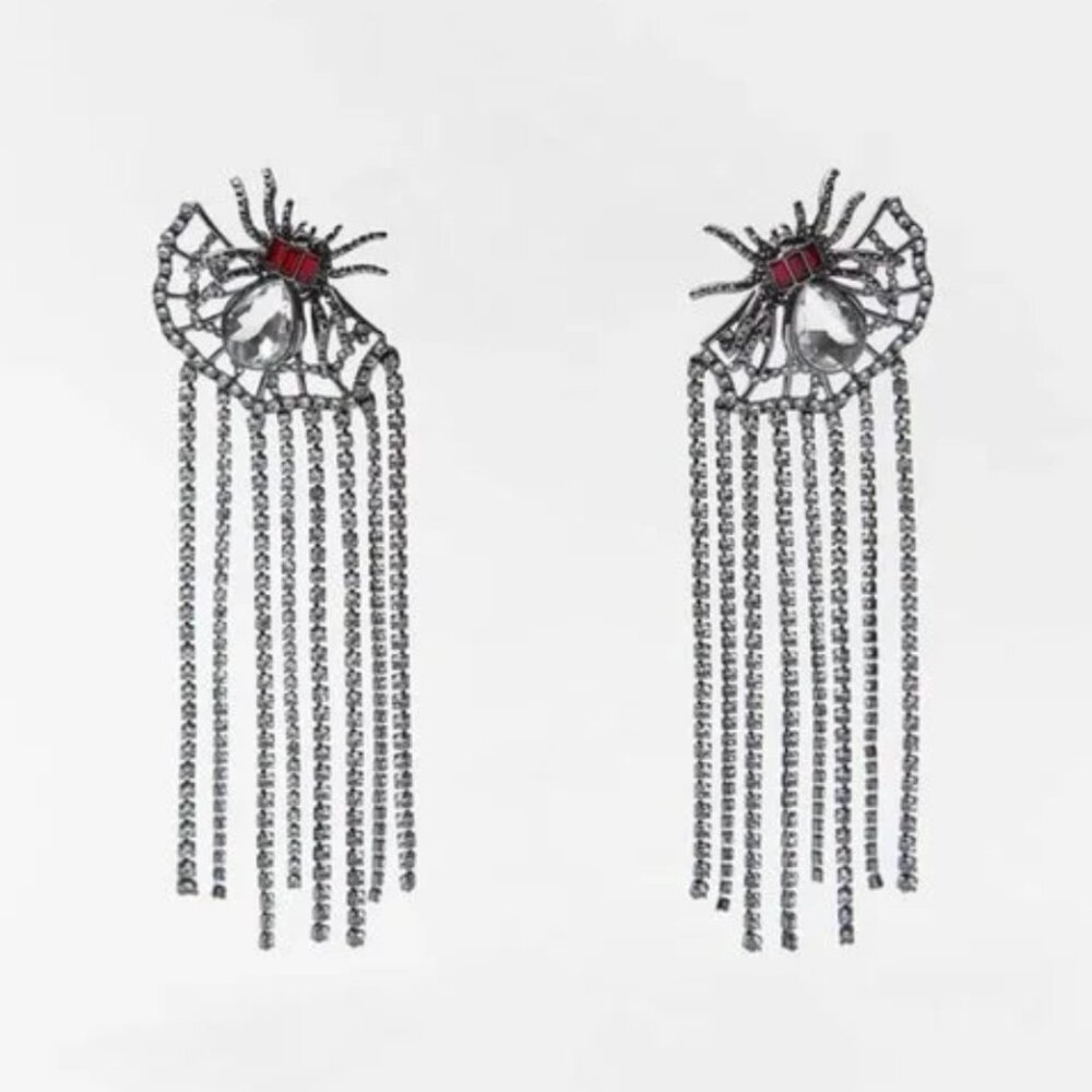 NWT ZARA SPIDER RHINESTONE EARRINGS ANTHRACITE GREY